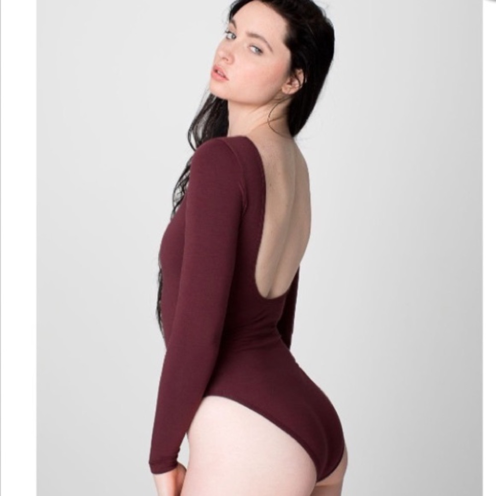 AMERICAN APPAREL Bodysuit Burgundy Long Sleeve Open Back Basic Red
